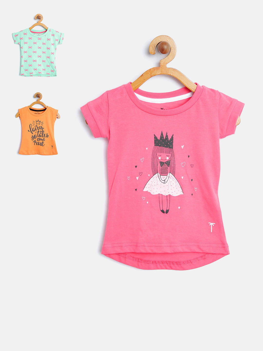 

Palm Tree Girls Set of 3 Round Neck T-shirts, Pink