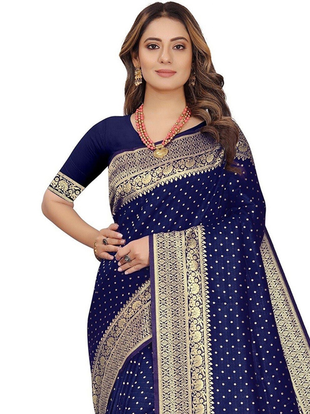 

DIVASTRI Polka Dot Zari Banarasi Saree, Blue