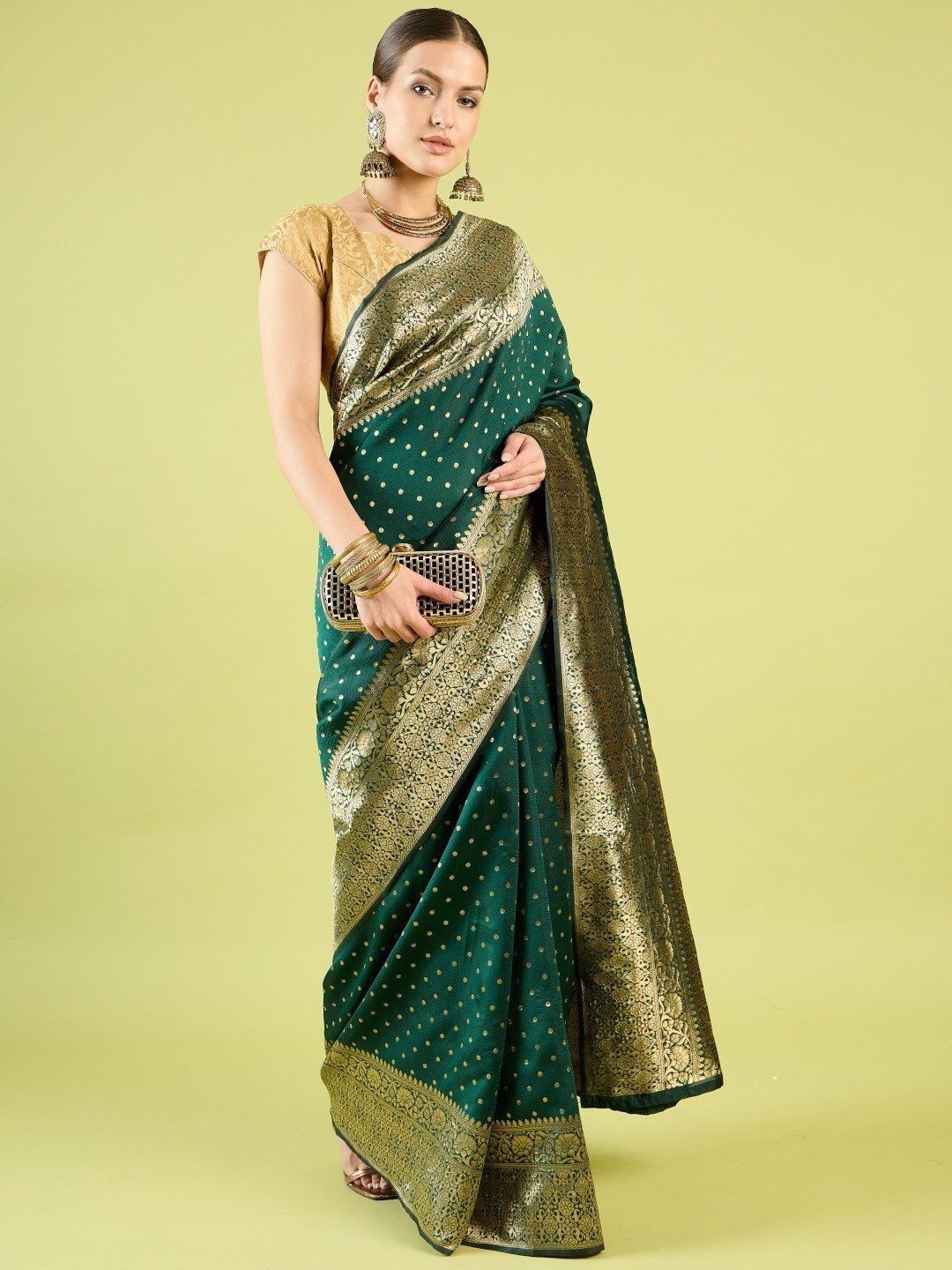 

DIVASTRI Woven Design Zari Art Silk Banarasi Saree, Green