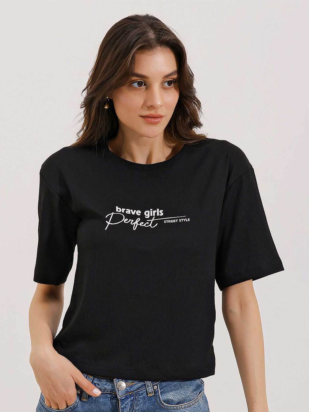 BIGDART Typography Printed T-shirt, Black