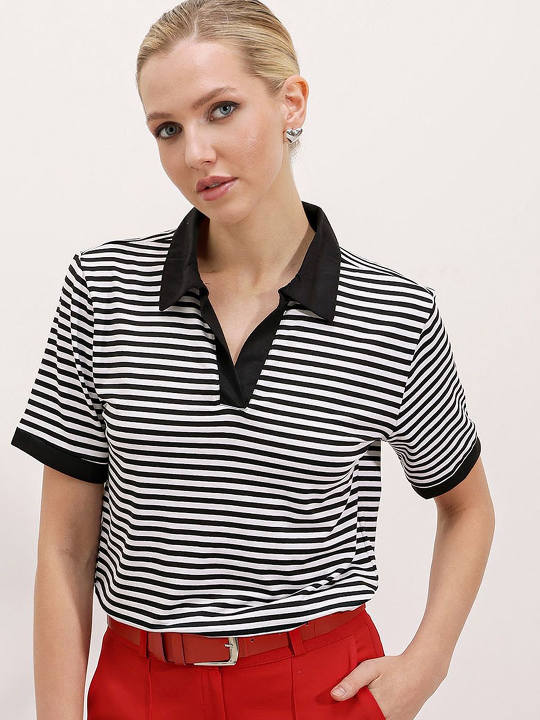 

BIGDART Striped Polo Collar Regular T-shirt, Na