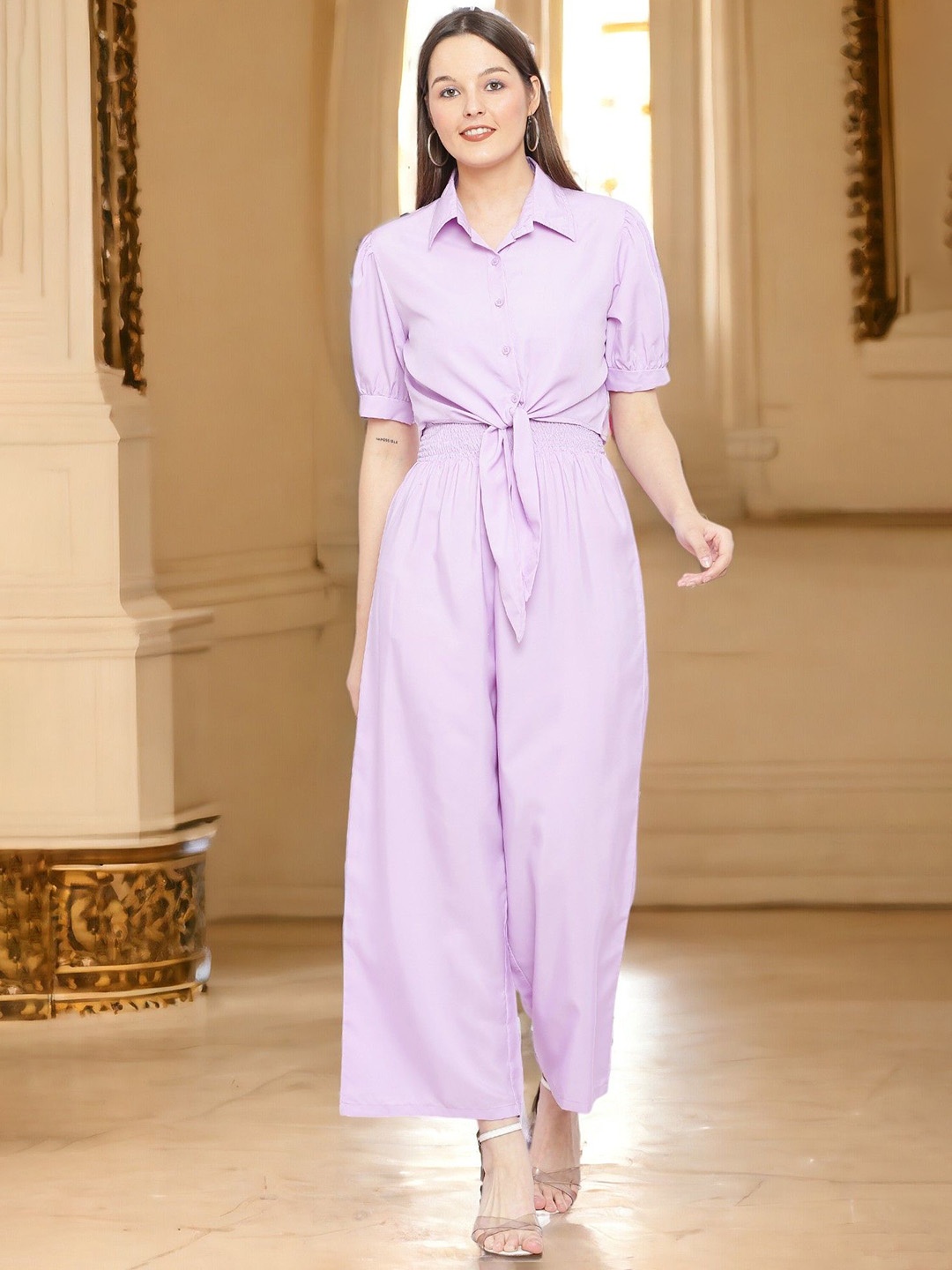 

Vastrasky Global Shoulder Straps Jumpsuit With Shirt, Purple