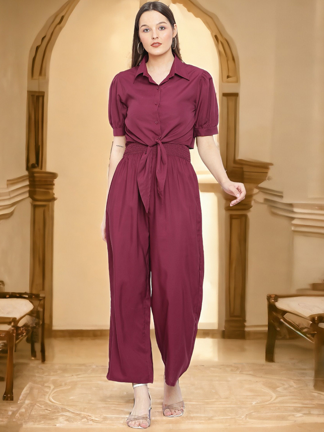 

Vastrasky Global Shoulder Straps Jumpsuit With Shirt, Purple