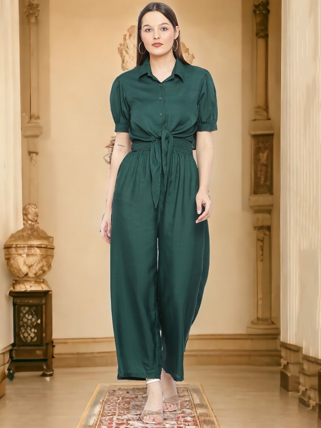 

Vastrasky Global Shoulder Straps Jumpsuit With Shirt, Green