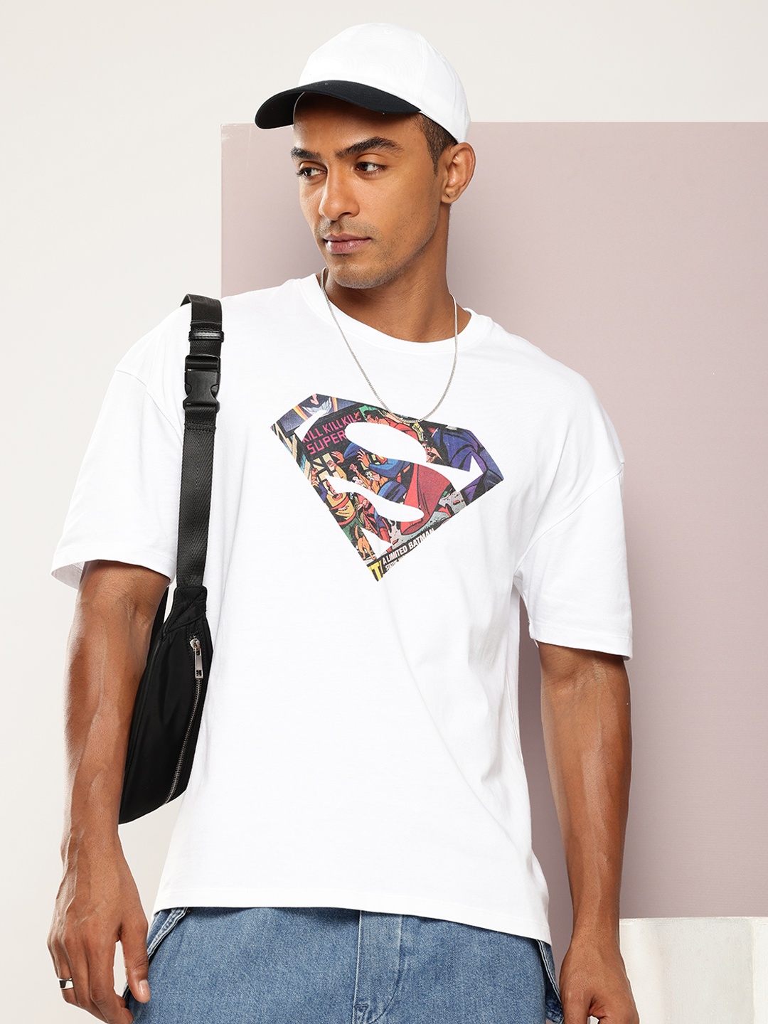 

Kook N Keech Men Superman Printed Drop-Shoulder Sleeves Pure Cotton T-shirt, White