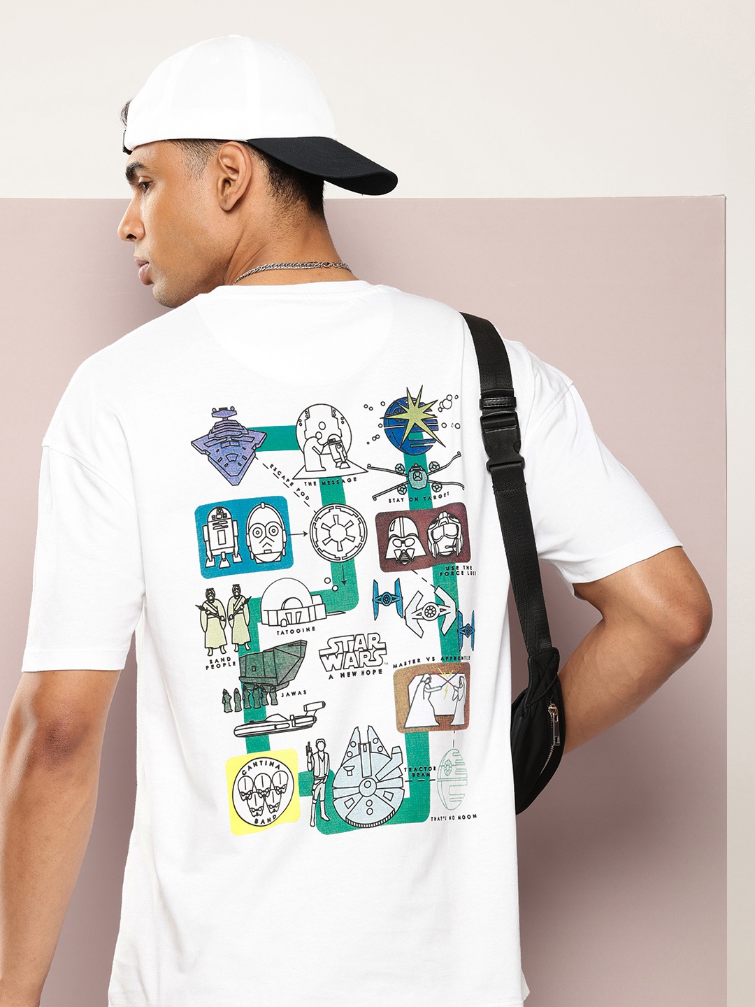 

Kook N Keech Men Star Wars Printed Drop-Shoulder Sleeves Oversized Pure Cotton T-shirt, White