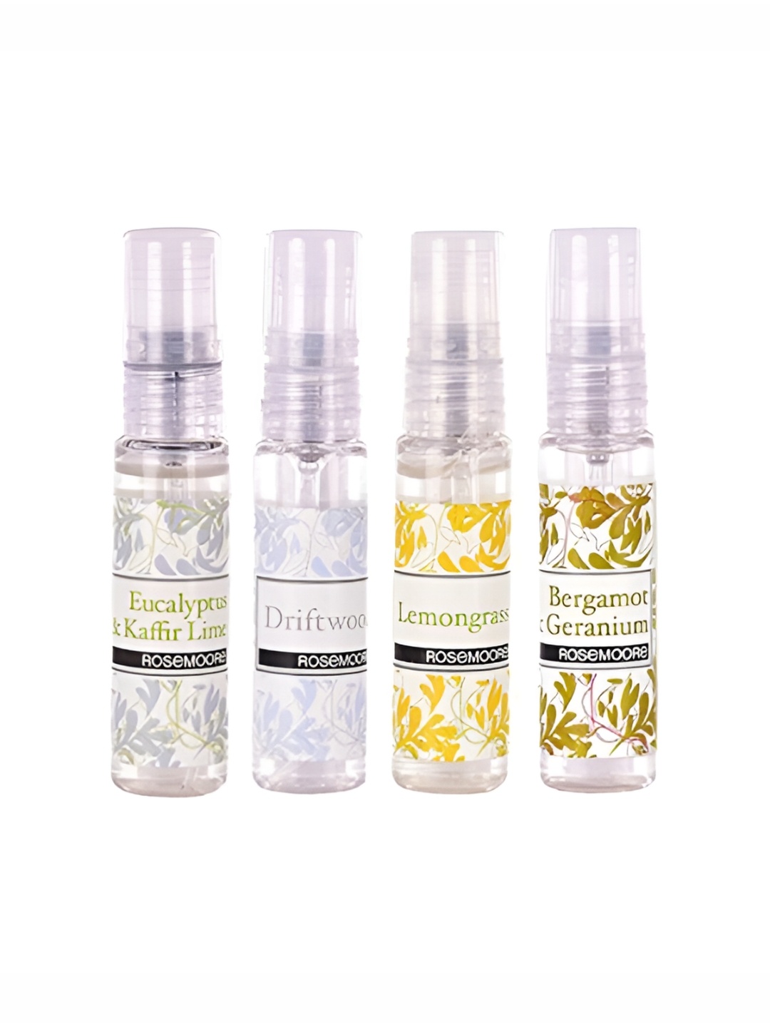

ROSEMOORe Transparent 4 Pcs Eucalyptus Driftwood Bergamot Lemongrass Car Spray