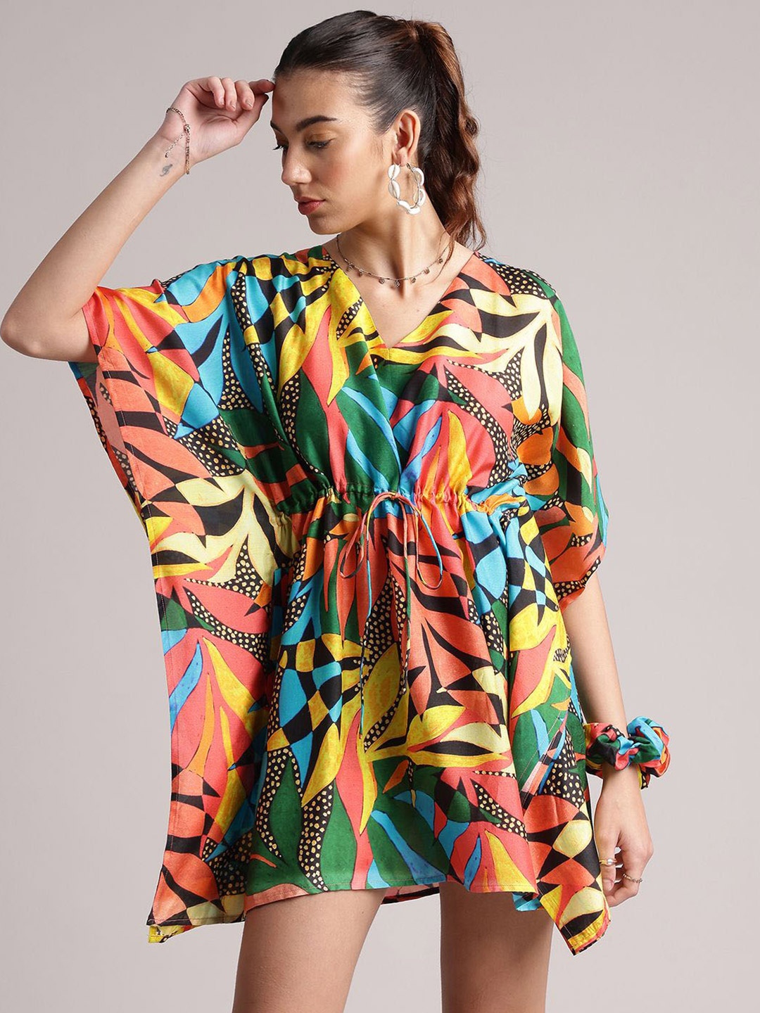

Zaccai Women's Muslin Tropical Floral Printed Kaftan Mini Dress, Black
