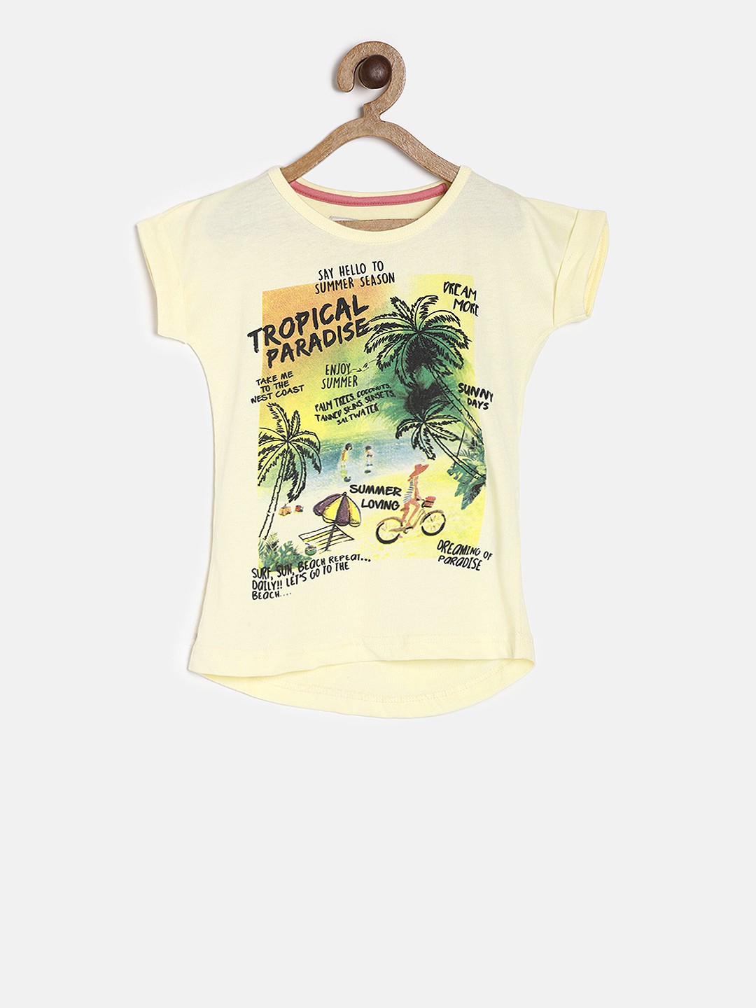 

Palm Tree Girls Yellow Printed Round Neck T-shirt