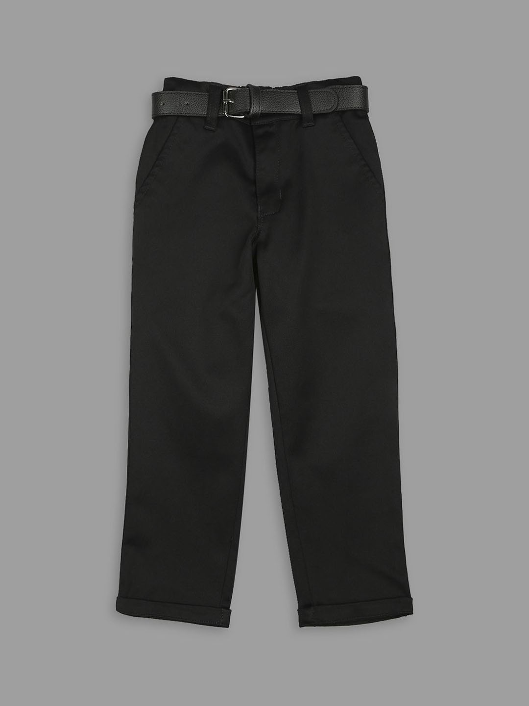

Actuel Boys Mid-Rise Casual Trousers With Belt, Black