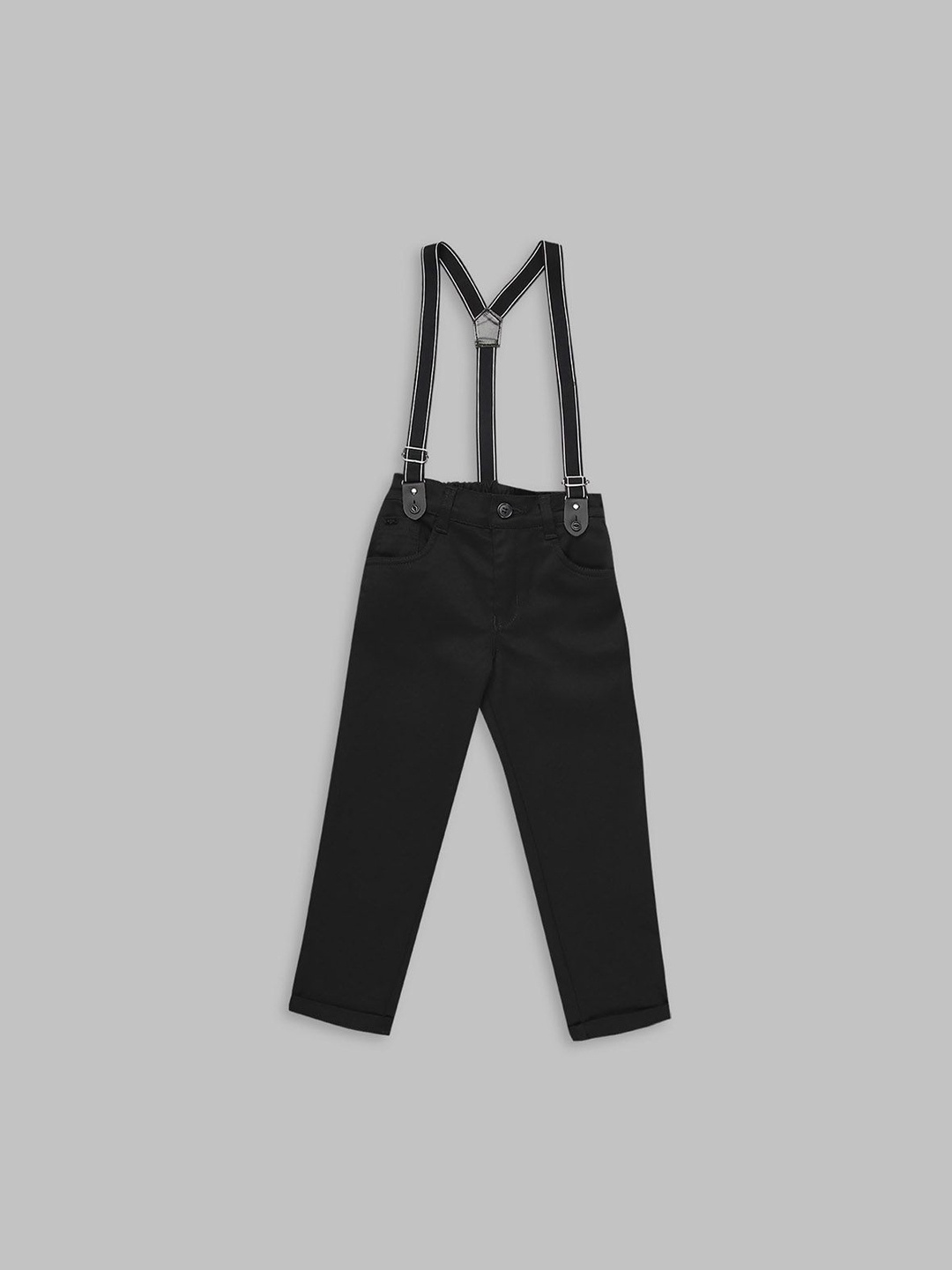

Actuel Boys Mid-Rise Regular Trousers With Detachable Suspendor, Black