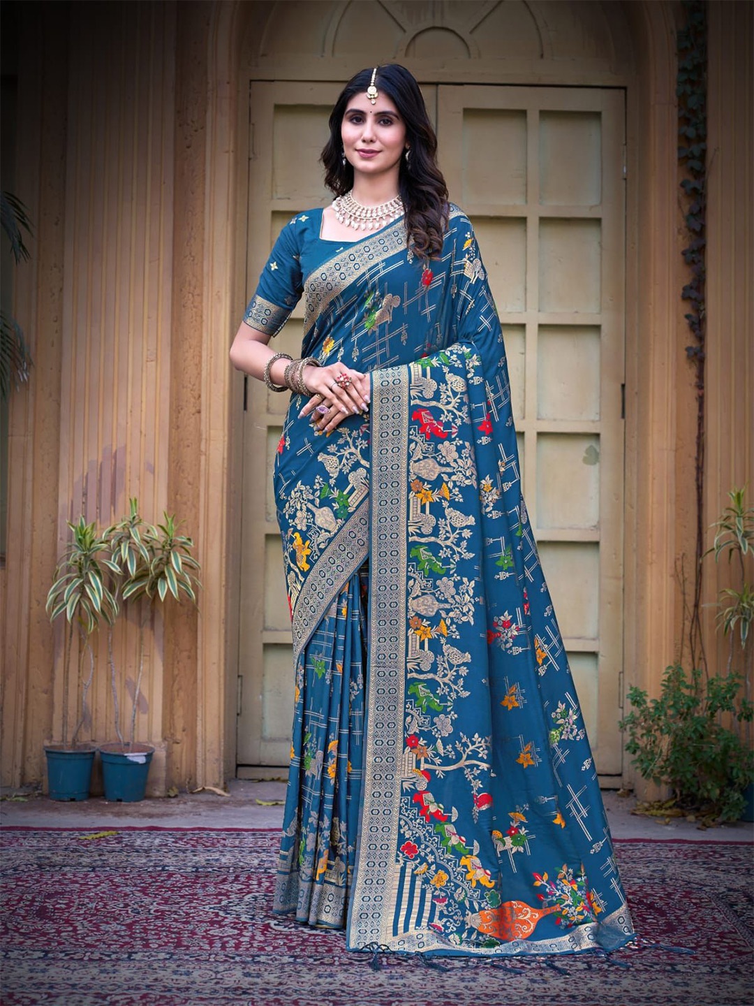 

IndianRang Woven Design Zari Pure Silk Saree, Blue