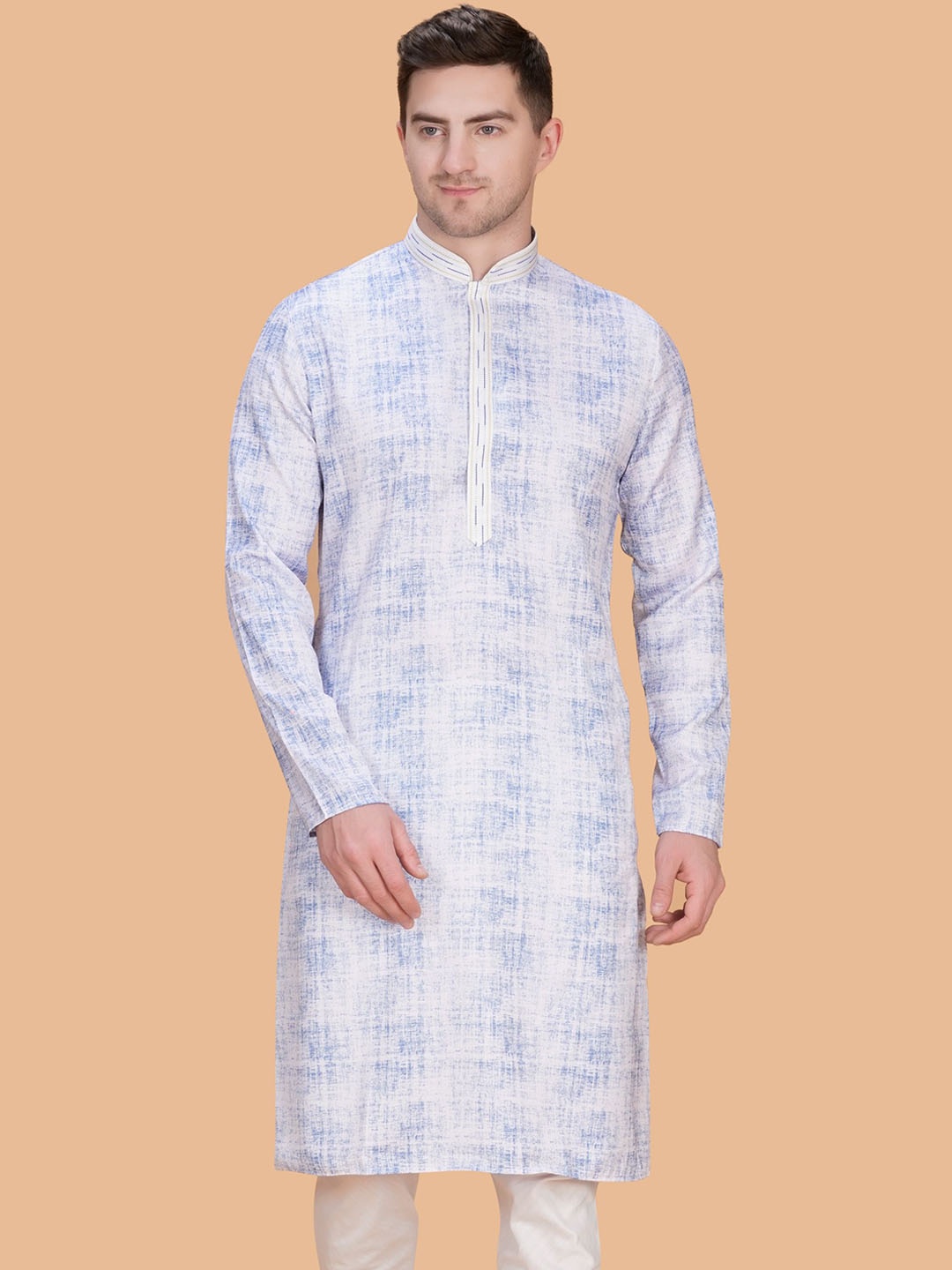 

LA'SCOOT Mandarin Collar Pure Cotton Straight Kurta with Pyjamas, Blue