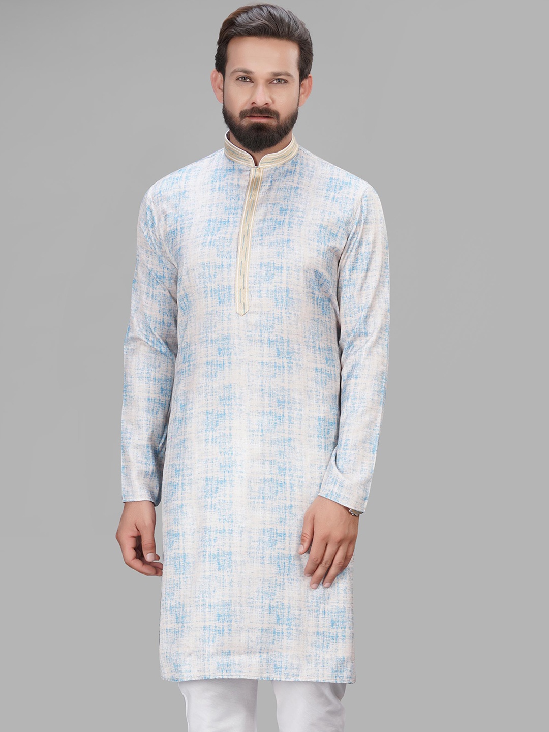 

LA'SCOOT Mandarin Collar Pure Cotton Straight Kurta with Pyjamas, Blue