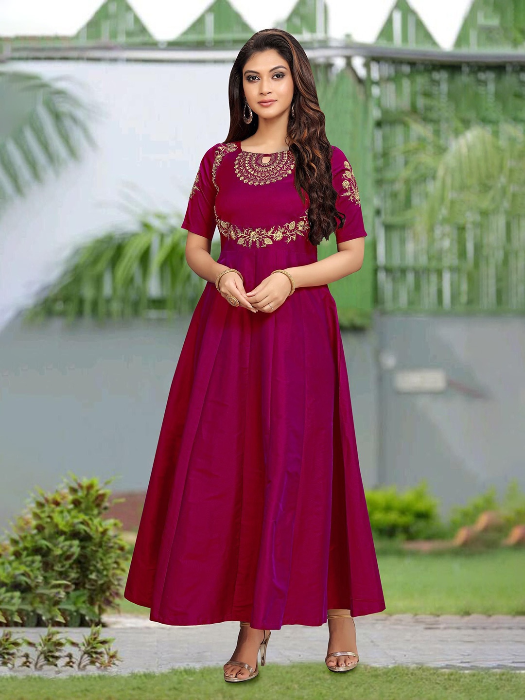 

Trendmalls Embroidered Anarkali Maxi Ethnic Dress, Purple