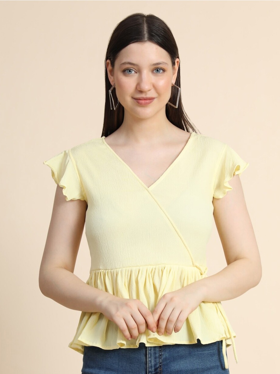

TOOCHKI Flutter Sleeve Wrap Top, Yellow