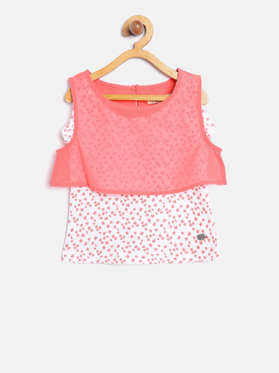 

Palm Tree Girls Coral Pink & White Floral Print Layered Top