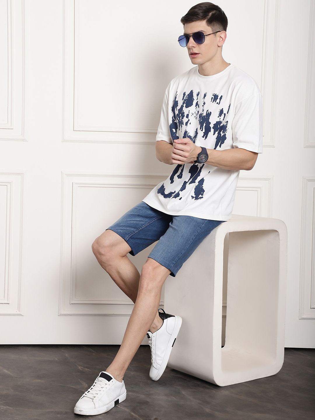 

DOOR74 Typography Printed Short Sleeves Oversized Cotton T-shirt, Off white