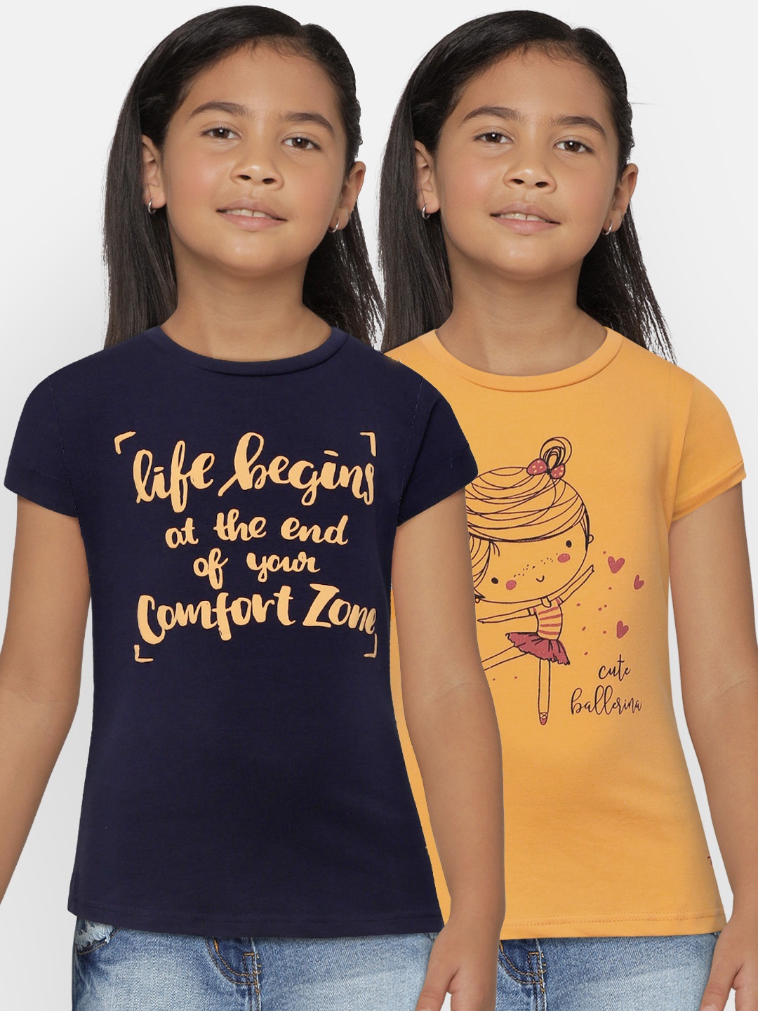 

Palm Tree Girls Pack of 2 Printed Round Neck T-shirts, Orange