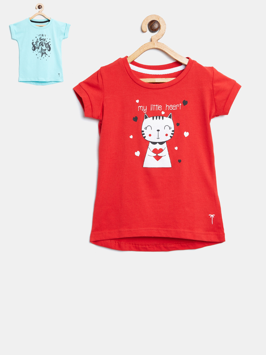 

Palm Tree Girls Pack of 2 Printed Round Neck T-shirt, Blue