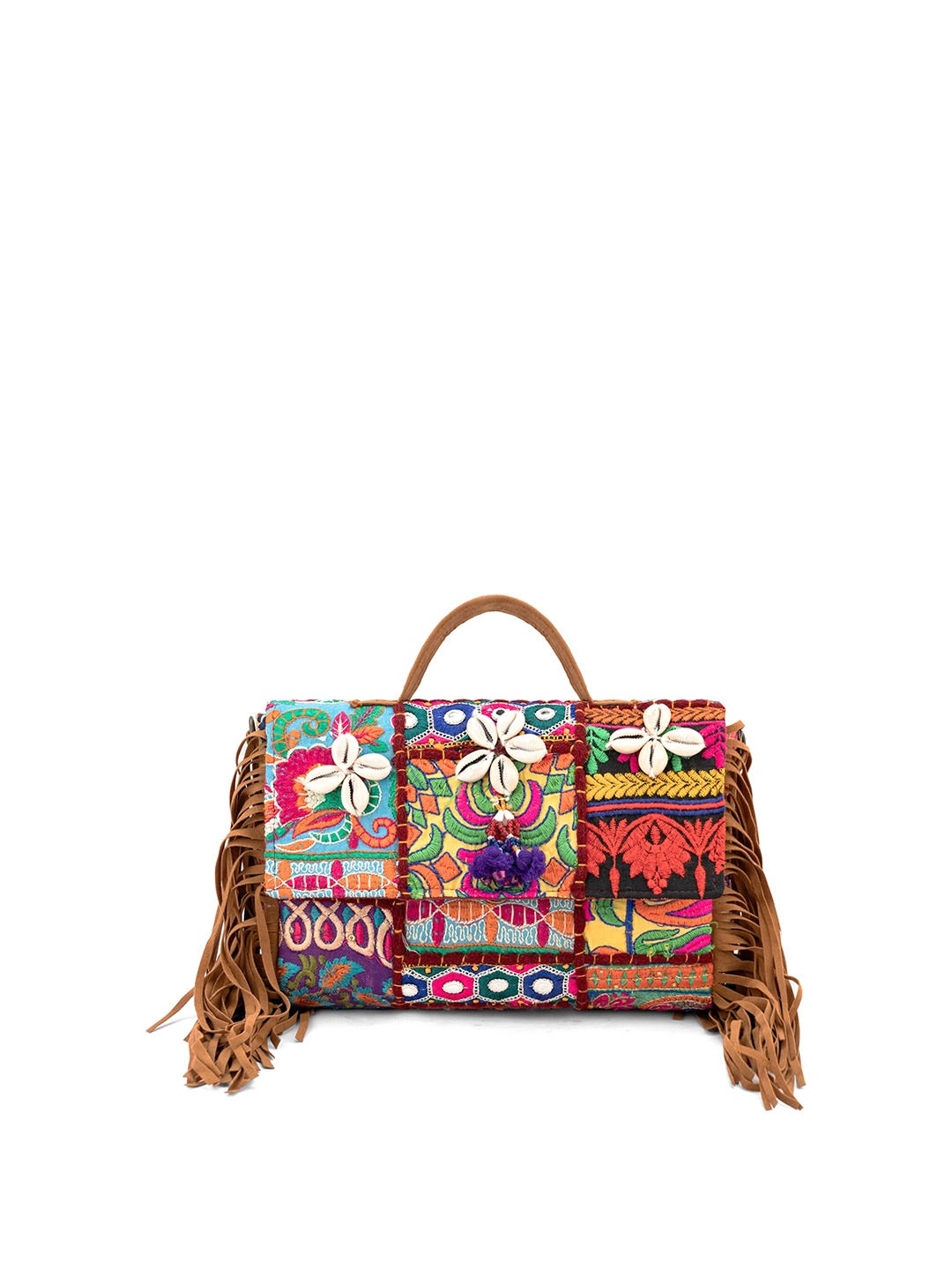 

Goatter Embroidered Structured Handheld Bag with Tasselled, Pink
