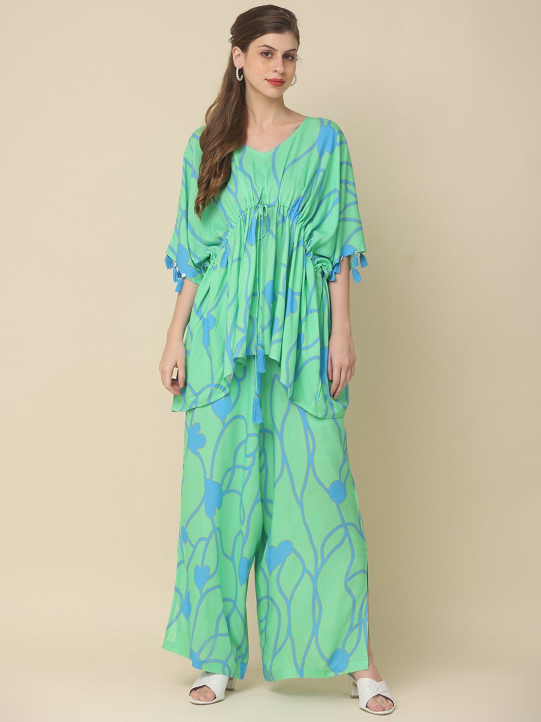 

Zolo Label Printed kaftan Top & Palazzos, Green