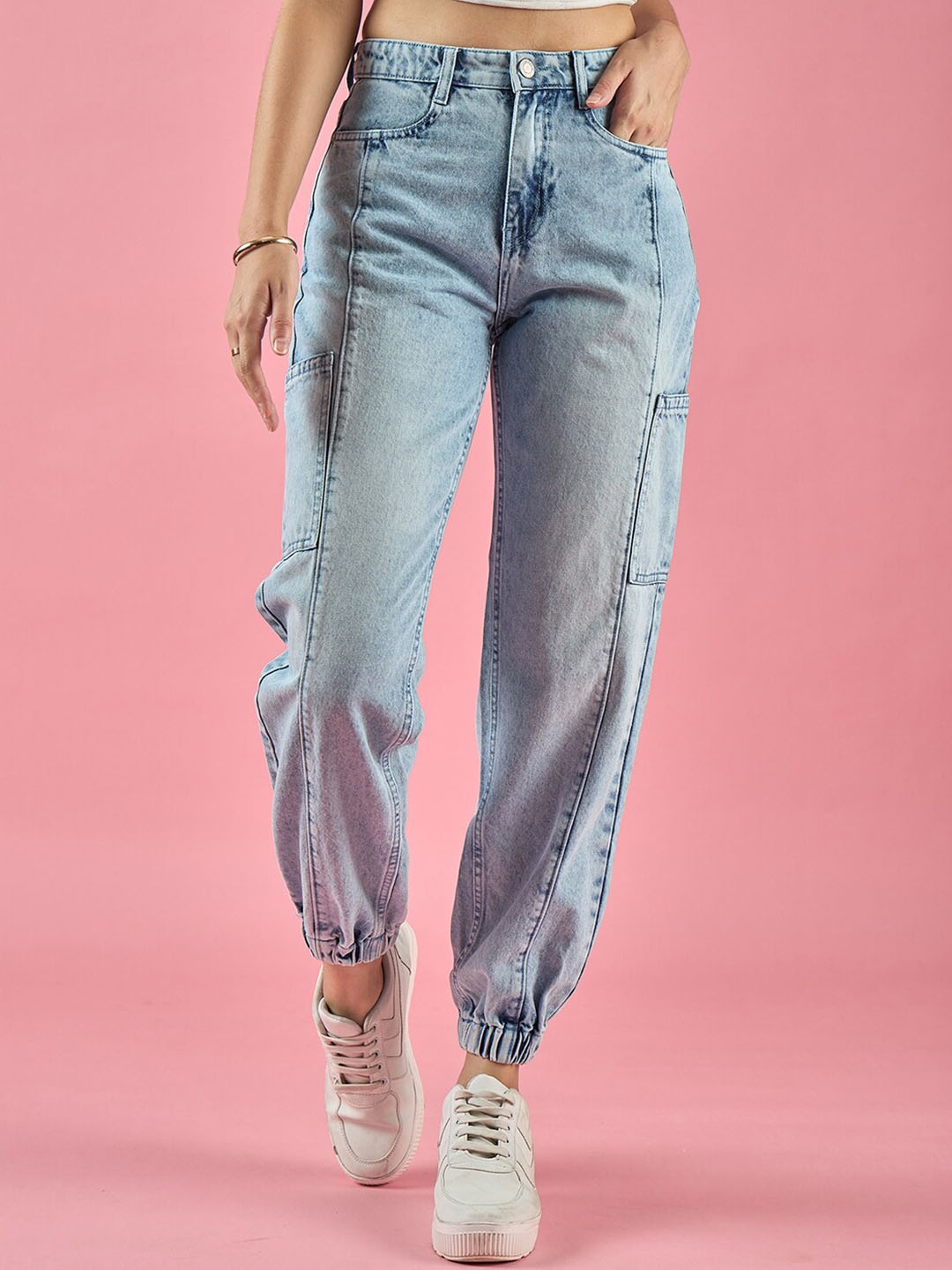 

DressBerry Women Classic High-Rise Clean Look Cotton Cargo Joggers, Blue