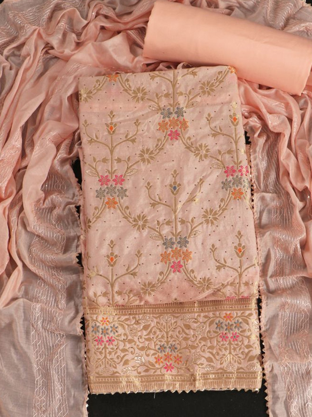 

ASISA Floral Unstitched Dress Material, Peach