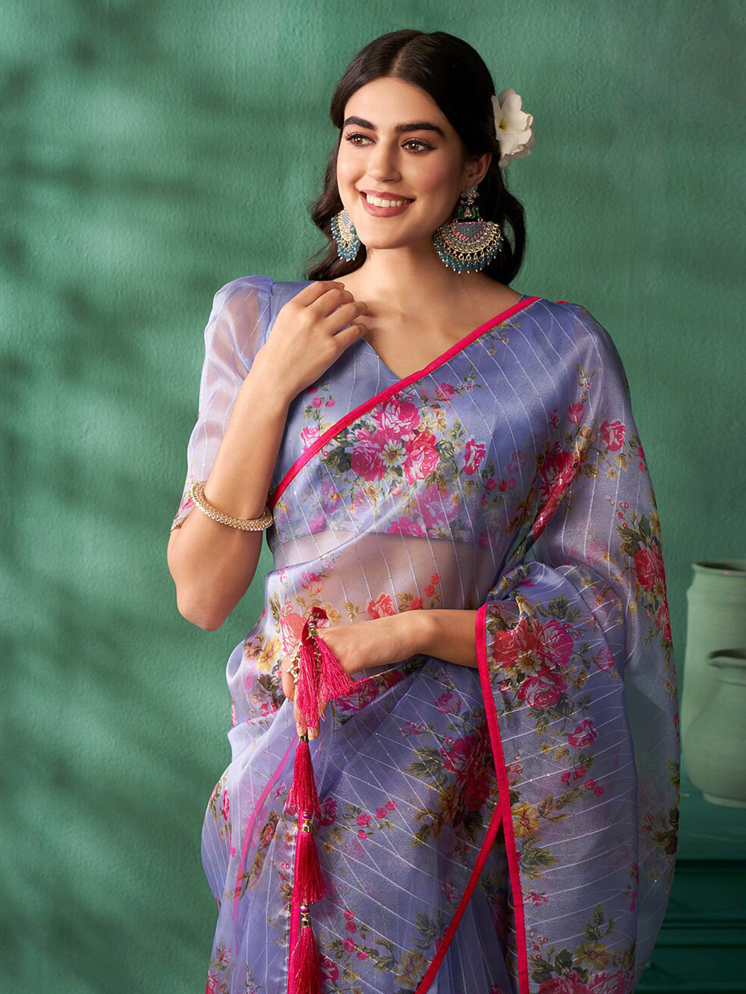 

Sangria Floral Printed Saree, Lavender
