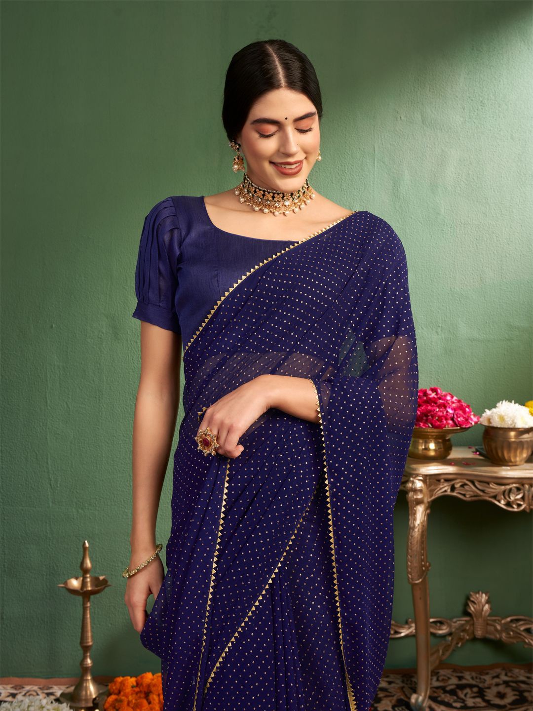 

Sangria Embellished Sarees, Navy blue