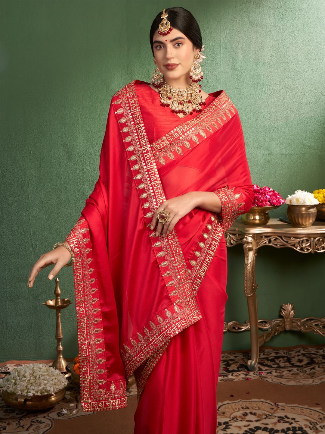 

Sangria Embroidered Sarees, Red