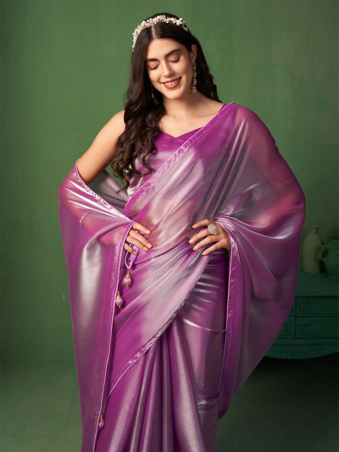 

Sangria Embellished Sarees, Purple