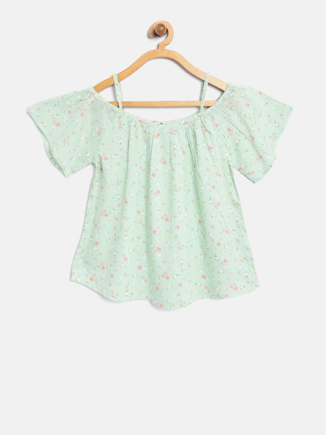 

Palm Tree Girls Green Printed Bardot Top