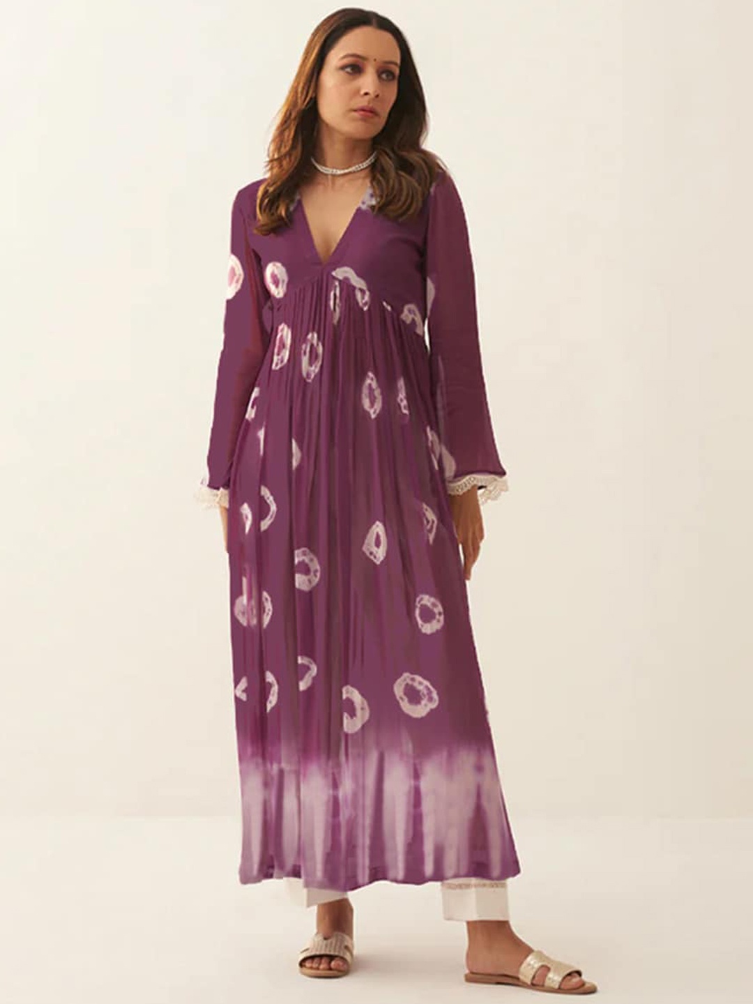 

KALINI Ethnic Motifs Dyed Pleated Kurta With Trouser, Purple
