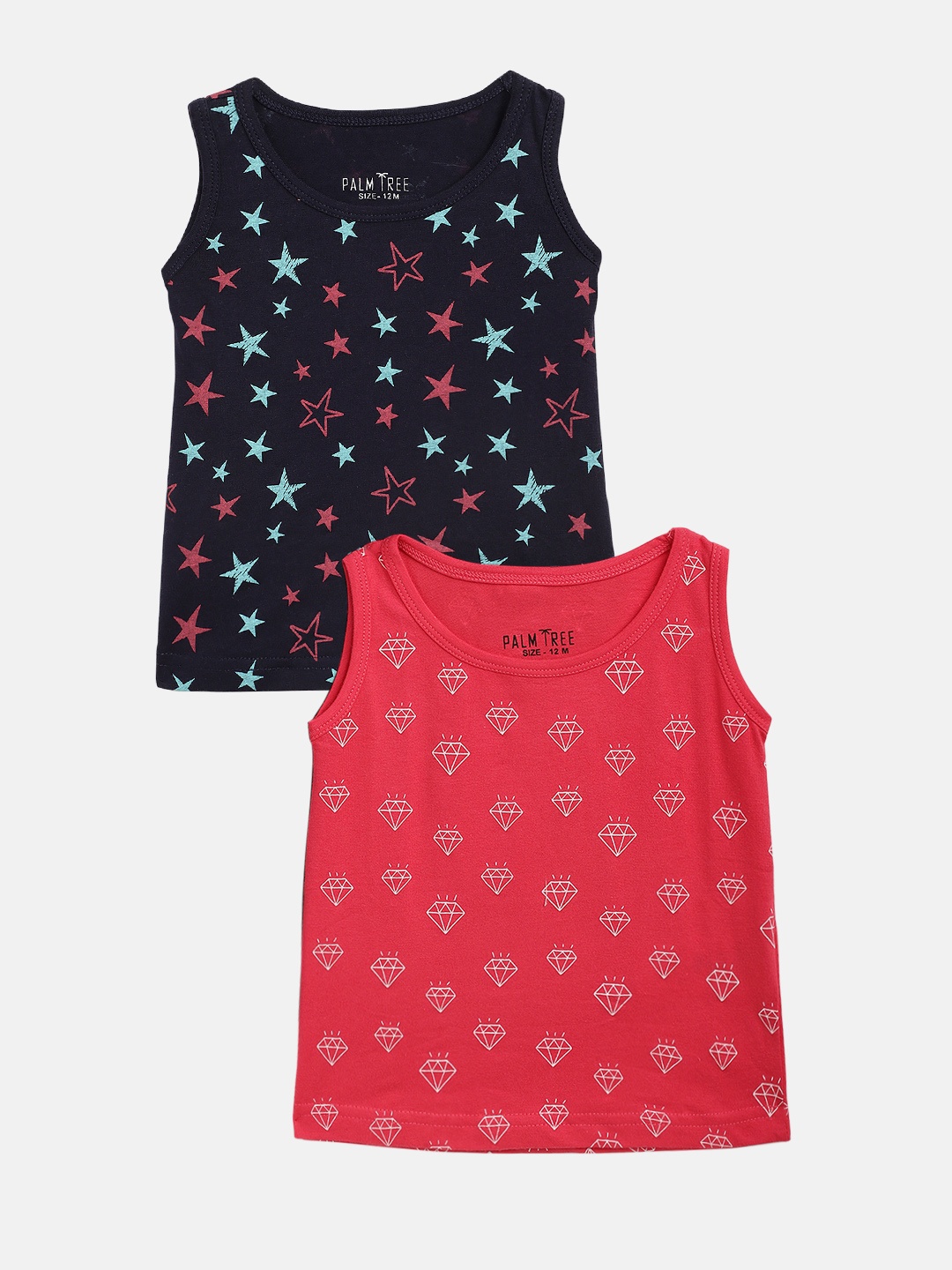 

Palm Tree Infant Girls Pack of 2 Conversational Printed T-shirts, Red