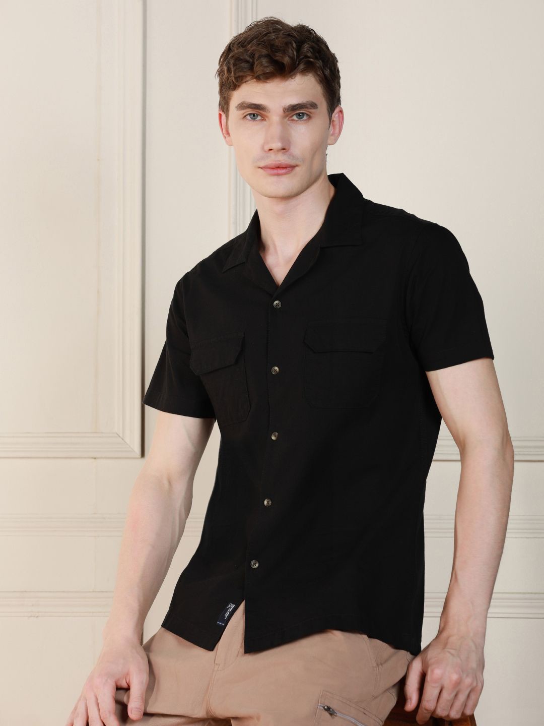 

Dennis Lingo Cuban Collar Relaxed Fit Cotton Casual Shirt, Black