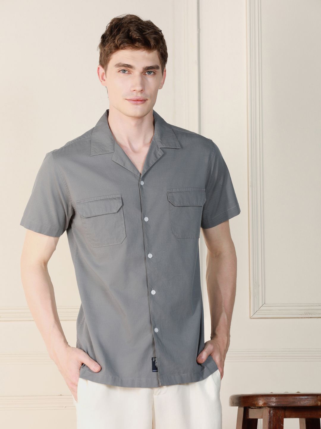 

Dennis Lingo Cuban Collar Relaxed Fit Cotton Casual Shirt, Grey