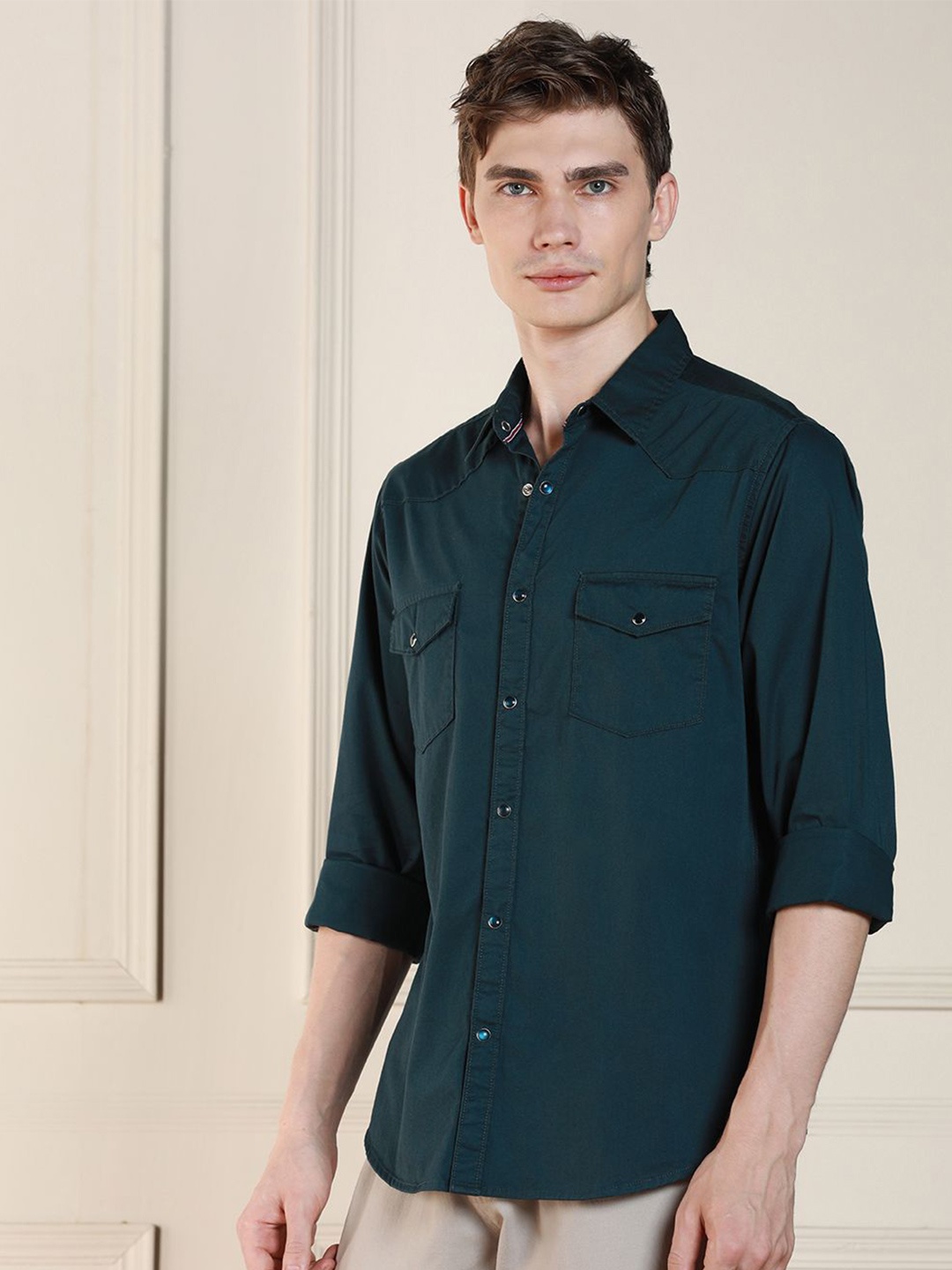 

Dennis Lingo Spread Collar Short Sleeves Cotton Casual Shirt, Blue