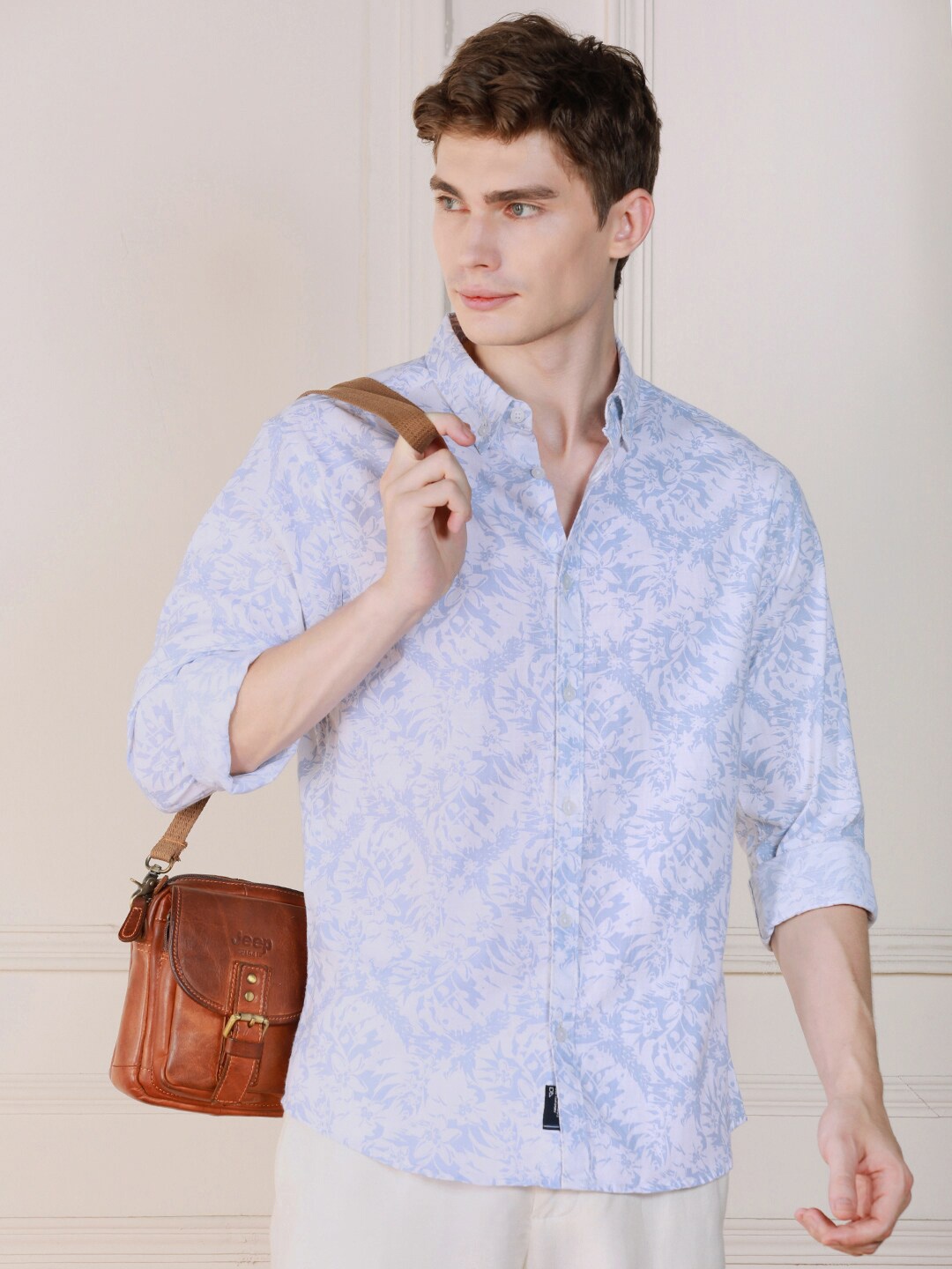 

Dennis Lingo Floral Printed Button-Down Collar Long Sleeves Cotton Casual Shirt, Brown