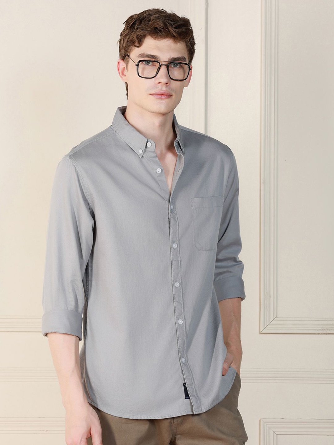 

Dennis Lingo Button-Down Collar Long Sleeves Cotton Casual Shirt, Grey