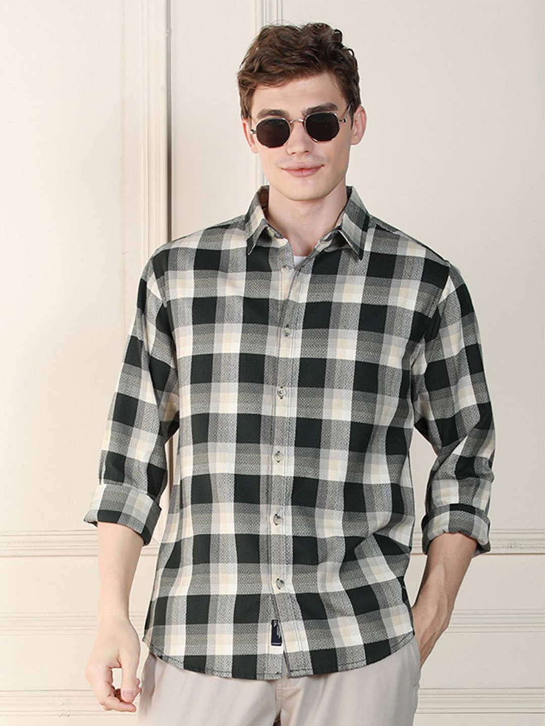 

Dennis Lingo Buffalo Checks Relaxed Fit Cotton Casual Shirt, Green