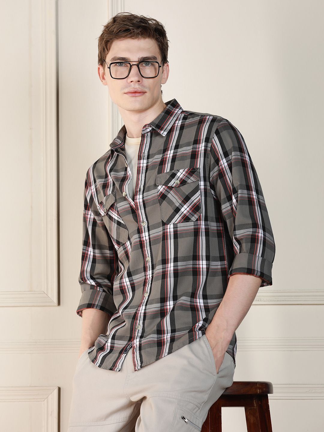 

Dennis Lingo Tartan Checks Relaxed Fit Cotton Casual Shirt, Grey