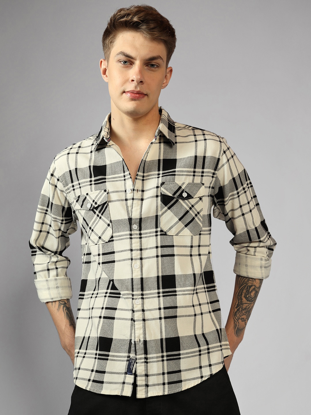 

Dennis Lingo Tartan Checks Relaxed Fit Cotton Casual Shirt, Cream