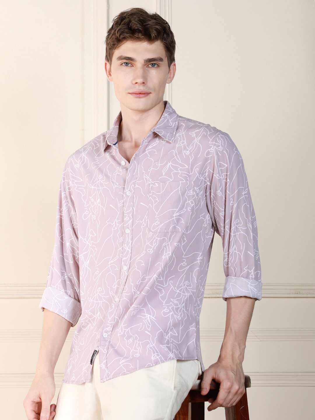 

Dennis Lingo Relaxed Fit Floral Printed Cotton Casual Shirt, Mauve