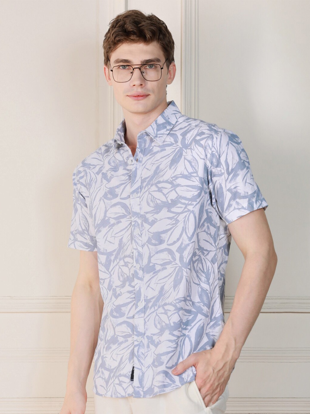 

Dennis Lingo Floral Printed Relaxed Fit Cotton Casual Shirt, Blue