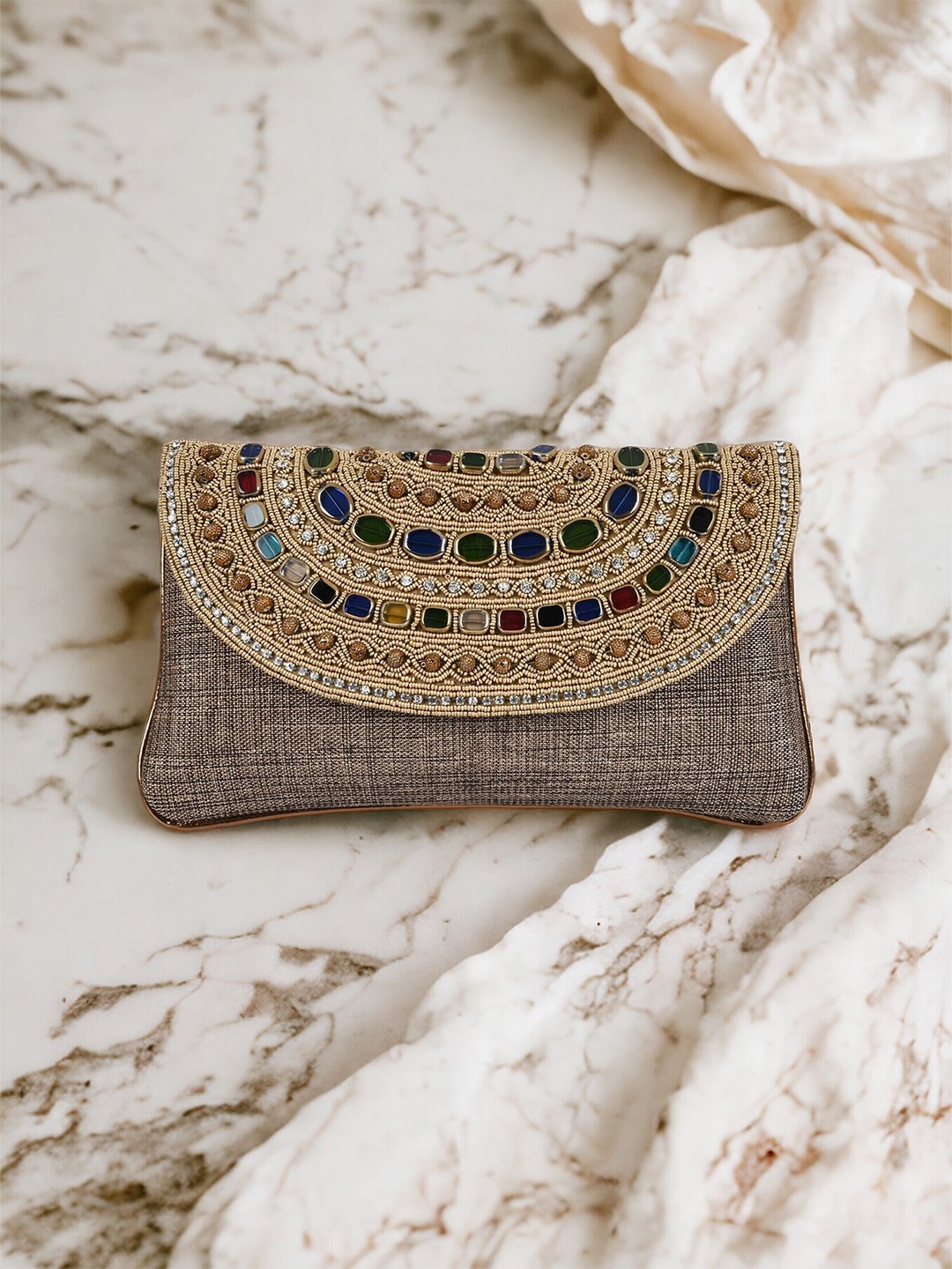 

CRUSSET Embellished Purse Clutch, Brown