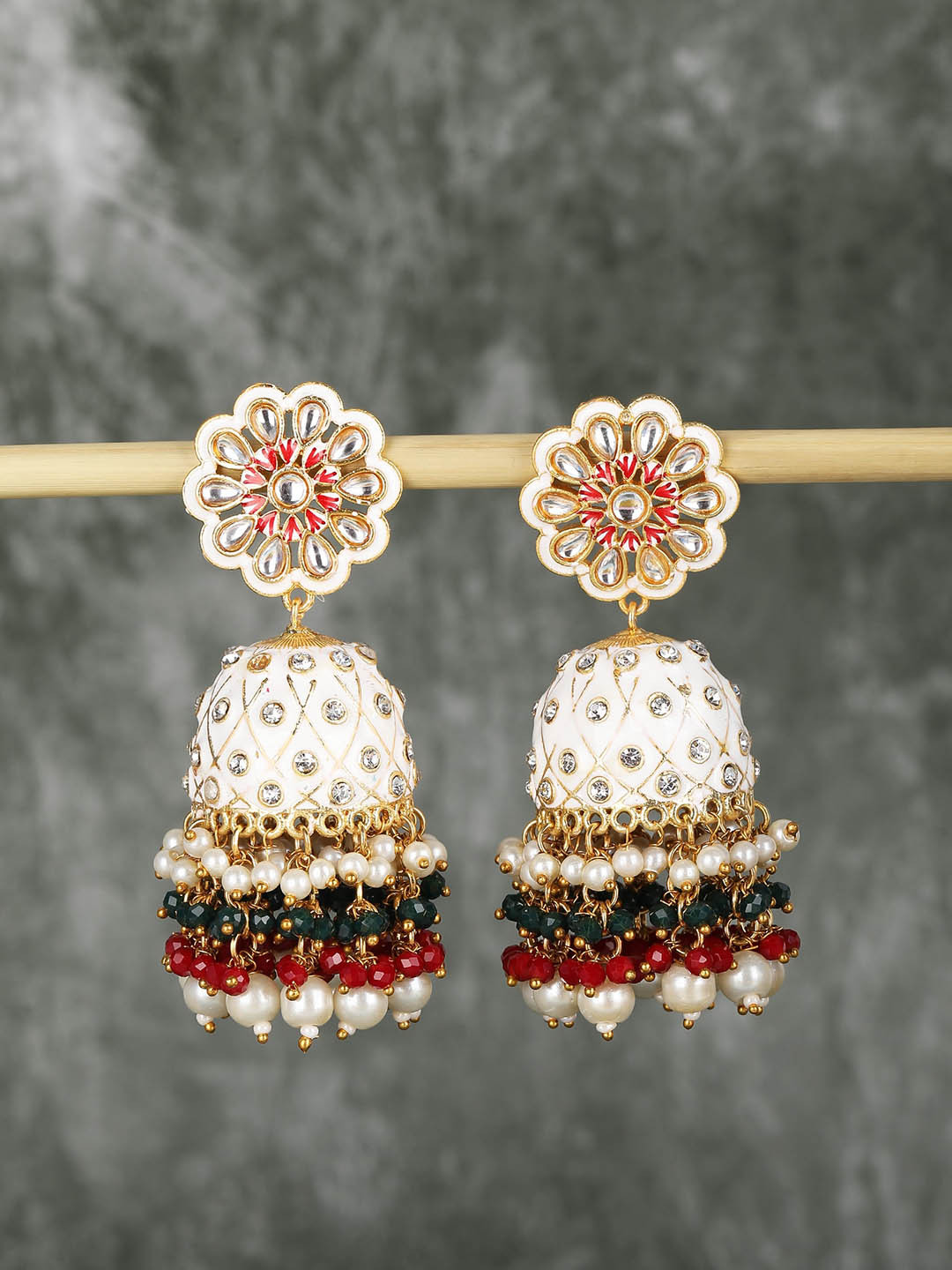 

Anouk Gold-Plated Kundan-Studded & Beaded Contemporary Jhumkas