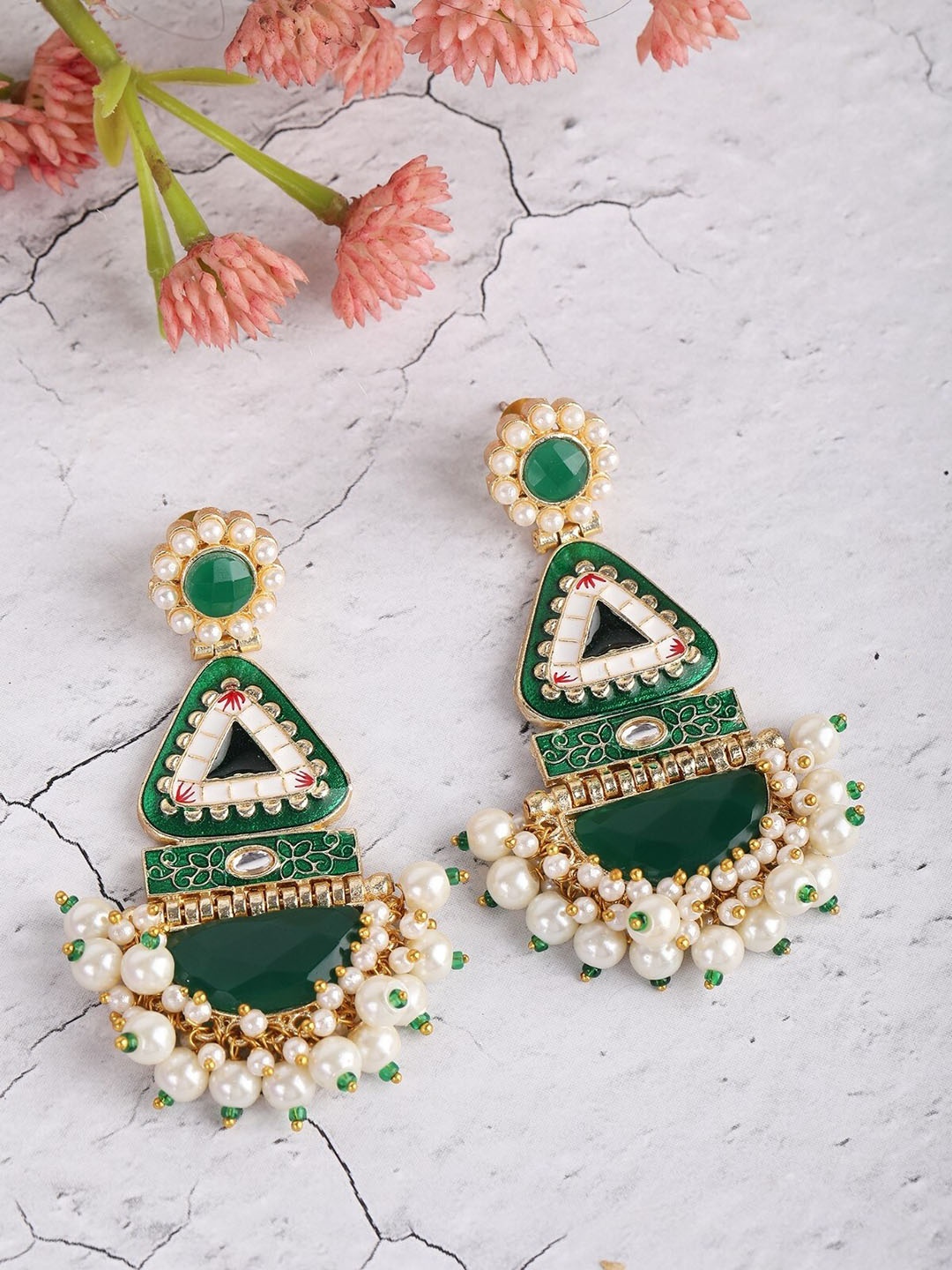

Anouk Gold Plated Kundan-Studded & Beaded Contemporary Drop Earrings