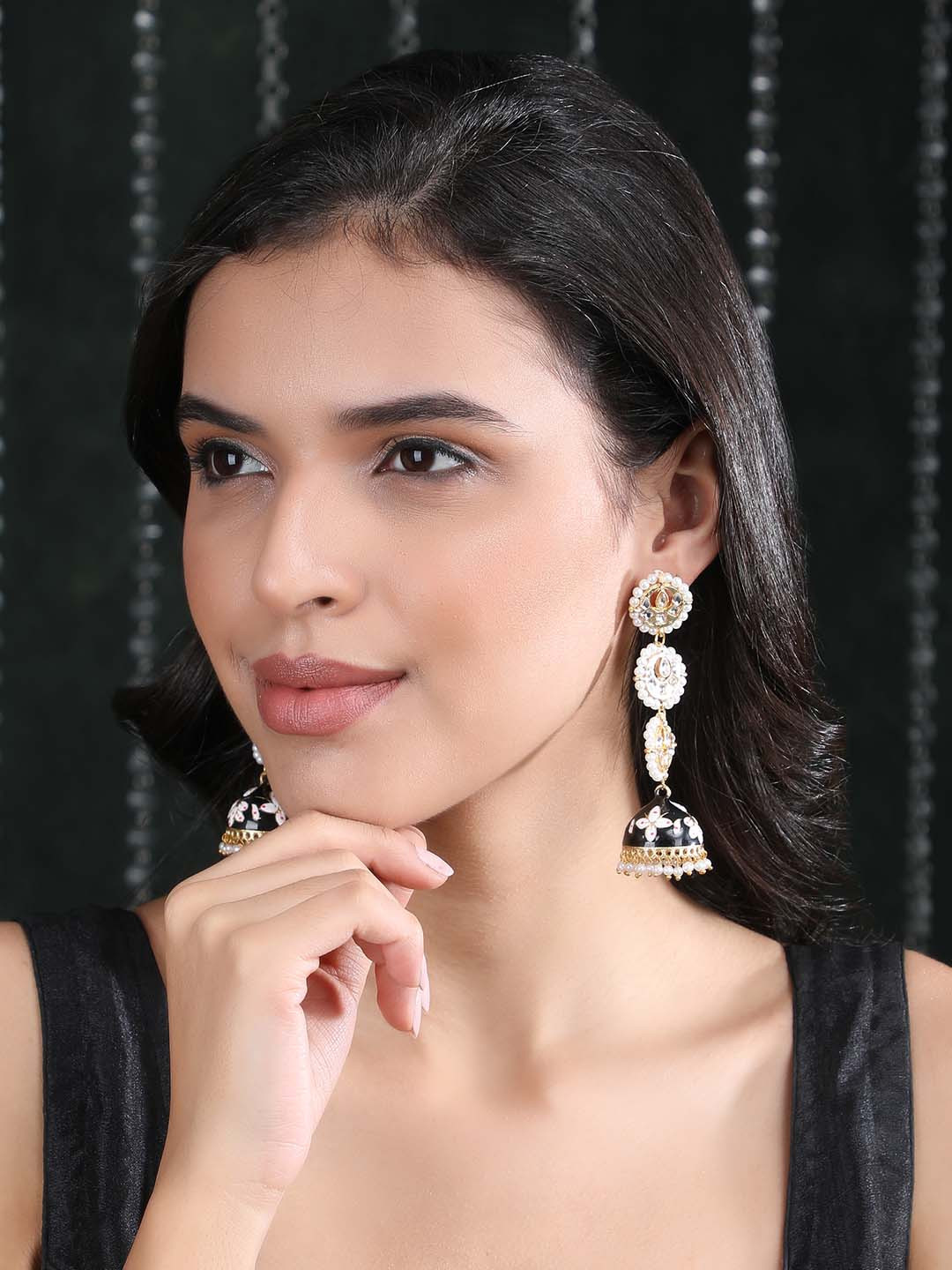 

Anouk Gold-Plated Kundan-Studded & Beaded Contemporary Jhumkas