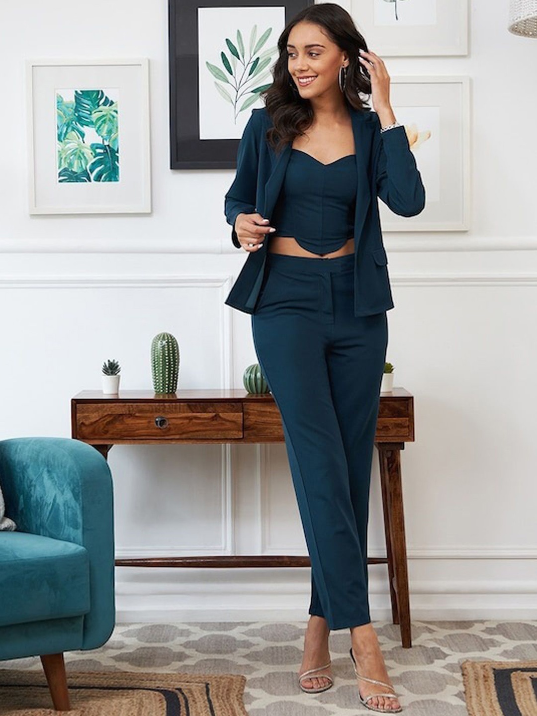 

Siya Fashion Sweetheart Neck Long Sleeve Jacket Top & Trouser, Sea green